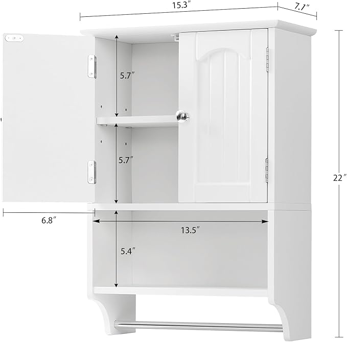 TEENFON Medicine Cabinet with Adjustable Shelves and Towel Rack, Wall Mounted Bathroom Cabinet Over the Toilet Storage for Bathroom, Living Room, White