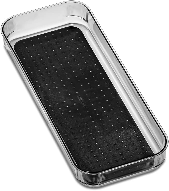 madesmart Antimicrobial 16 x 6 Clear Soft Grip Bin, 16" x 6", Carbon