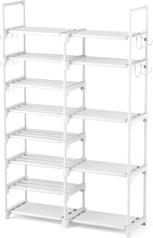 White Shoe Rack, Tall Metal Shoe Rack Organizer for Entryway Closet Garage