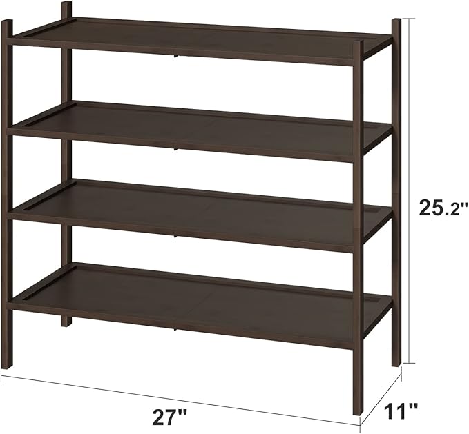 kiplant Shoe Rack for Entryway, Bamboo Wood Shoe Rack 4-Tier, Stackable Shoe Organizer for Closet, Free Standing Shoe Racks for Indoor & Outdoor