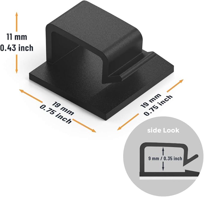 Cable Clips with Strong Self-Adhesive, XIAOXI R Shape Cable Management TV PC Wire Holder Sticky Tidy and Organizer Cord and Wires - 40 Pcs (Black)