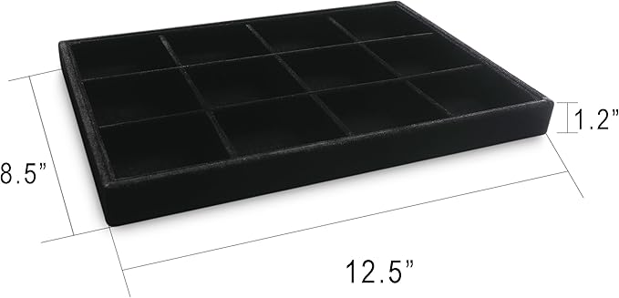 Frebeauty Stackable Velvet Jewelry Organizer Trays for Drawers Inserts Jewelry Storage Tray Display Case, Stud Earrings Bracelets Necklace Rings Accessories Trays for Women (Set of 2 Black)