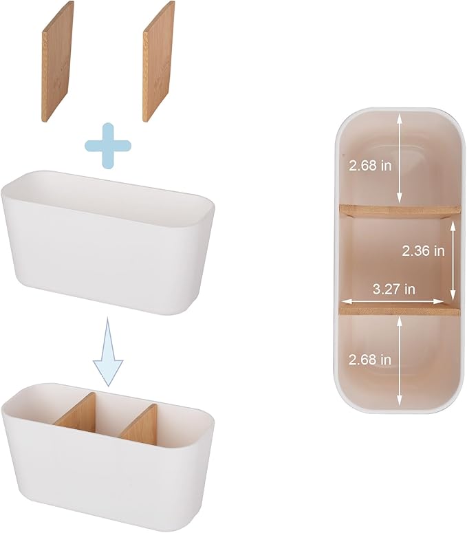 Toothbrush Holders for Bathrooms, Bamboo Tooth Brush Holder with 3 Slots Bathroom Vanity Organizer Countertop for Electric Toothbrushes, Toothpaste, Razors - White