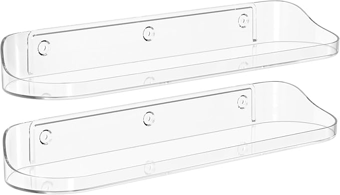 SpaceWhisper Floating Shelves for Wall, 2-Pack 15" Wall Shelves for Bathroom, Bedroom, Kitchen, Living Room, Display Hanging Shelf Organizer for Book, Picture Ledge, Figure Storage, Room Decor (Clear)