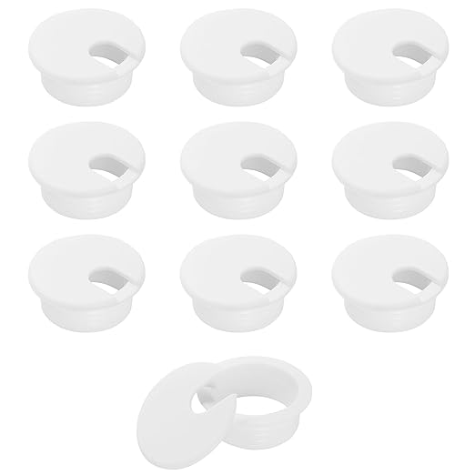 1-1/2" White Desk Grommet, JTemgle Plastic Cable Hole Cover Computer Table Cord Wire Organizer Caps Desktop Cord Management for Home Office TV Stands Tabletops, 10 Pieces