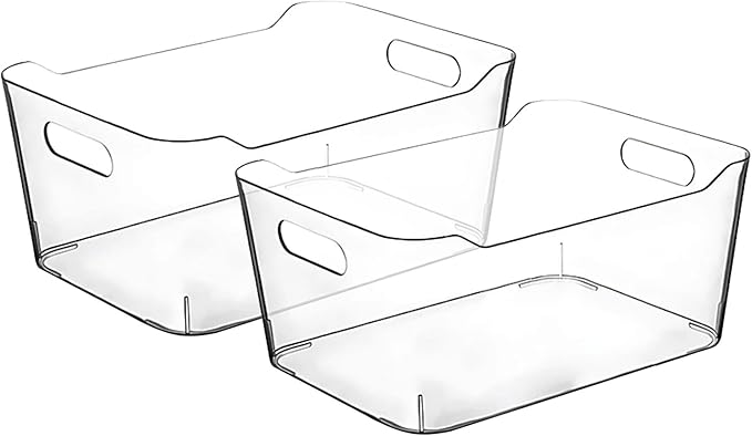 Clear Plastic Storage Bins for Kitchen Organization or Pantry Organizers and Storage, Freezer Fridge Organizer Containers Bin for Organizing Refrigerator Closet Cabinet Organizers