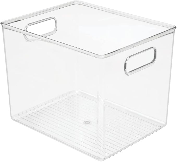 mDesign Plastic Modern Kitchen, Pantry Food Storage Container Bin w/ Handles - Cabinet, Fridge/Freezer, Countertop Organizer - Snacks/Drink/Appliances; Ligne Collection, Clear, 10x8x7.75 (Pack of 1)