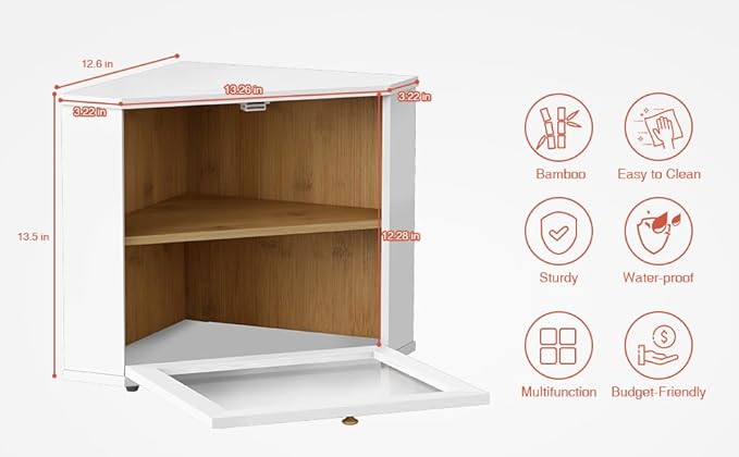White Corner Bread Box for Kitchen Countertop