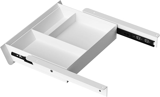 White Under Desk Drawer with Removable Tray, 15.4" Wide 2-in-1 Organizer