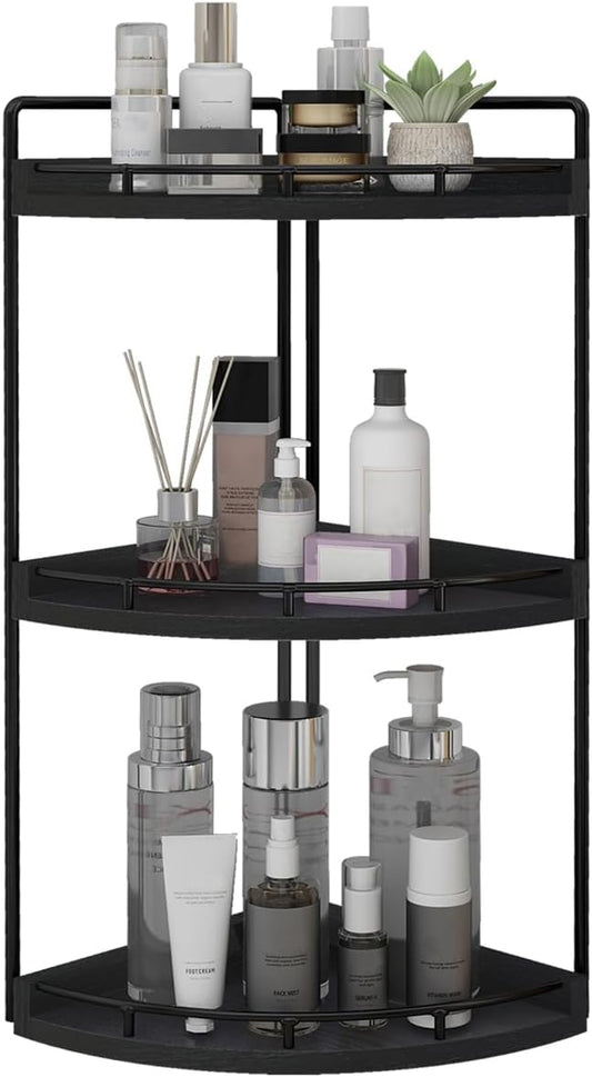 3-Tier Corner Bathroom Organizer Countertop for Storage, Vanity Tray, Black