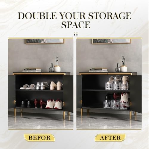 Shoe Slots Organizer 12 Pack - Shoe Stacker,3 Levels Adjustable,Space Savers 50%,Double Layer Holders for Closet (Transparent),Organizador de Zapatos