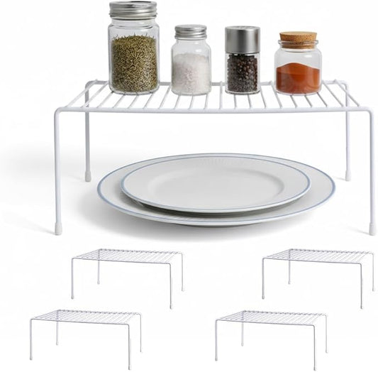 4-Pack Medium (13x8.5inch) Kitchen Organizer Rack, Kitchen Shelves for Spice Organization for Cabinet, Pantry Organizers and Storage, Spice Rack, Desk Organizer, White