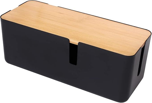 Changsuo Cable Management Box with Bamboo Lid Small Cable Organizer Box