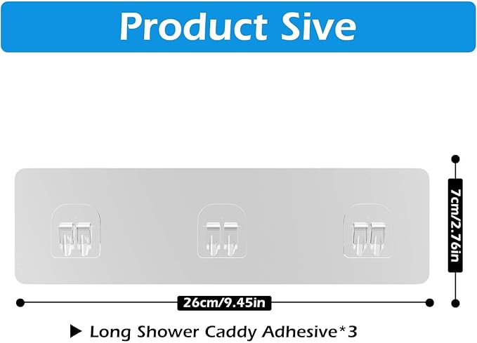 3 Pack Shower Caddy Adhesive Replacement, Shower Adhesive Strips, Strong Adhesive Hooks, Waterproof Sticker, No Drilling, for Bathroom Shelf and Kitchen Racks