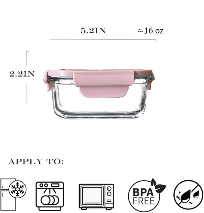 Square 2cup Glass Food Storage Containers with Airtight Lids