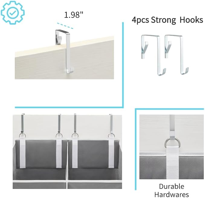 Over the Door Organizer 5 Tiers, Extra Large Behind Door Storage of 10 Compartments, Anti Tilt Hanging Organizer for Closet, Diaper Organizer, Bedroom, Bathroom, Pantry, Nursery, (Grey)