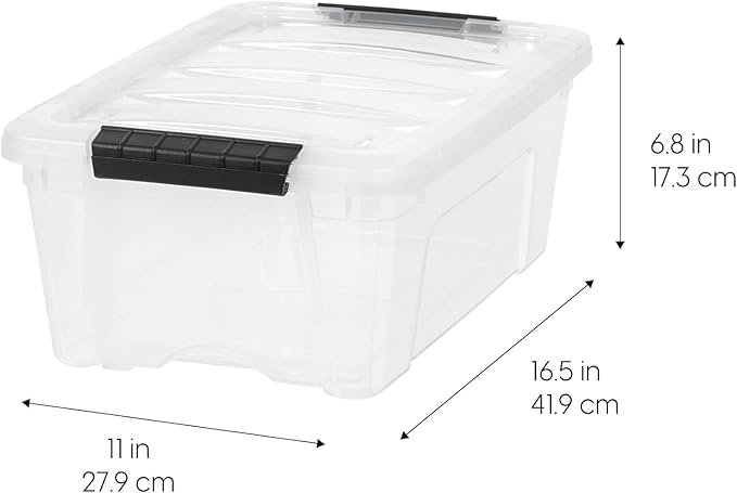 USA 13 QT Plastic Storage Box with Lid and Latches, 6 Pack, BPA-Free, Clear