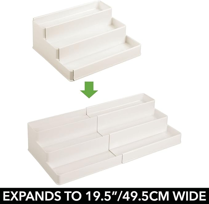 Plastic Expandable 3-Tier Shelf Rack Organizer, Cream/Beige