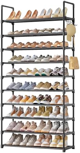 10 Tier Shoe Rack, Tall Shoe Organizer, 32.2" Wide, Black