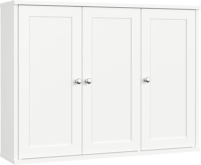 VASAGLE Siren Collection - Bathroom Wall Cabinet, Hanging Bathroom Storage Cabinet, for Medicines, Farmhouse, 4 Adjustable Shelves, 7.9 x 31.5 x 23.6 Inches, Cloud White UBBK350WB01S