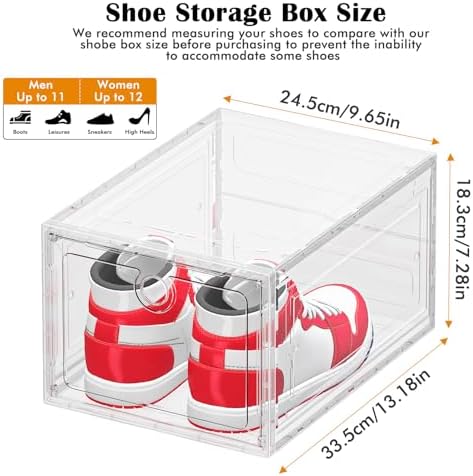 12-Pack Shoe Storage Boxes Clear Magnetic Stackable