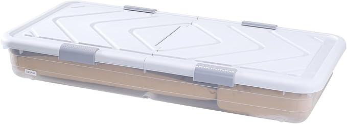 VEVOR Under Bed Storage with Wheels, 31.7 x 15.6 x 6.9 inch Underbed Containers, Underbed Shoes Organizer with Lid & Gray Latch, Rolling Under the Bed Storage Bins for Clothes Shoes Blankets, 4 Pack