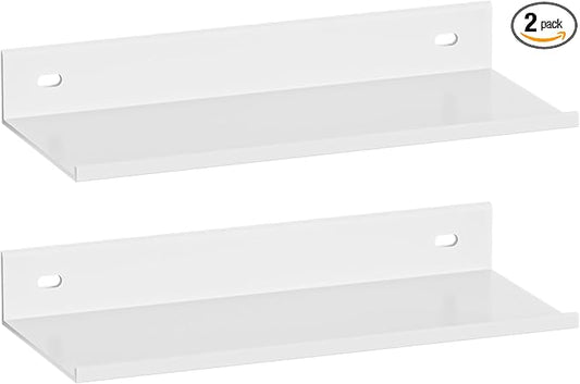 White Adhesive Shower Caddy 30cm, Floating Bathroom Shelves for Wall 2 Pack