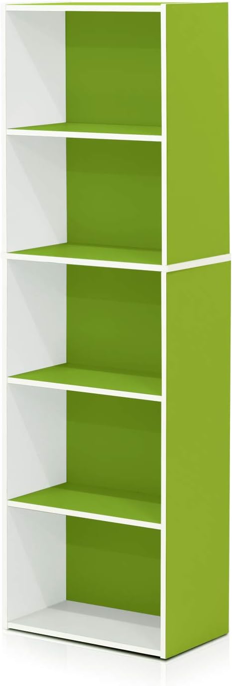 Furinno LUDER Book Shelf, 5-Tier Bookshelf, White/Green
