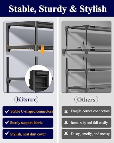 10-Tier Shoe Rack with Cover, Vertical Shelf, 17.5" Wide, Black