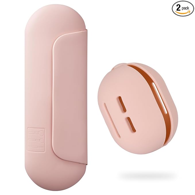 AGIKET 2 IN 1 Silicone Makeup Brush Holder with Beauty Make Up Sponge Holder Case：Soft Portable Cosmetic Face Brushes Holder with Upgrade Anti-Fall Out Magnetic Closure - Pink Sand