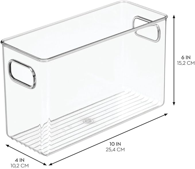 iDesign Slim Clear Plastic Storage Bin, Tall Narrow Organizer for Kitchen, Fridge, or Pantry, 4-Pack