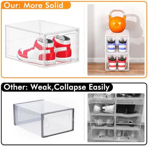 12-Pack Shoe Storage Boxes Clear Magnetic Stackable