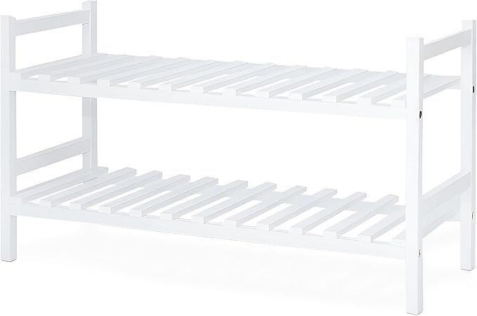 Wood Stackable Wooden Shoe Rack Organizer for Closet Storage, White