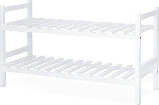 Wood Stackable Wooden Shoe Rack Organizer for Closet Storage, White