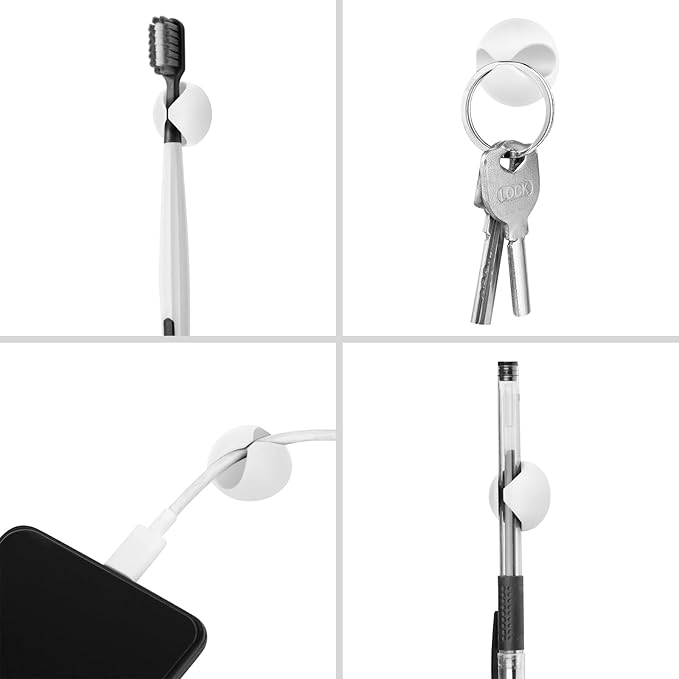 Flezoo Cord Holder Cable Clips, 12PCS White Adhesive Cord Organizer Charger Holder Wire Management Keeper for Nightstand, Desk, Office or Mouse