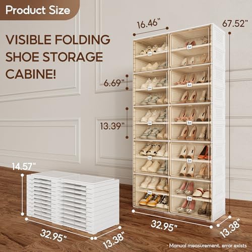 Portable Shoe Rack Organizer for Closet Entryway, Stackable Sneaker Storage Shoe Cabinet with Magnetic Clear Door, Large Plastic Storage containers Bins with Lids 10 Tiers 40 Pairs