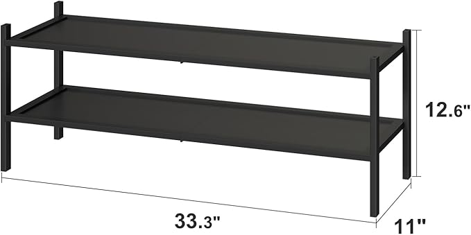 kiplant Black Shoe Rack, 2-Tier Long Shoe Rack, Stackable Bamboo Wood Shoe Shelf for Closet, Entryway & Hallway