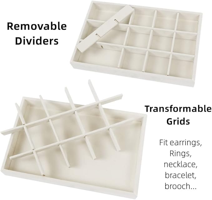 Set of 4 Stackable Jewelry Trays Organizer, Velvet Earring Organizer, Jewelry Organizer Showcase Display Drawer Organizer Storage, Earring Holder Necklace Bracelet Ring Accessary Organizers (Beige)