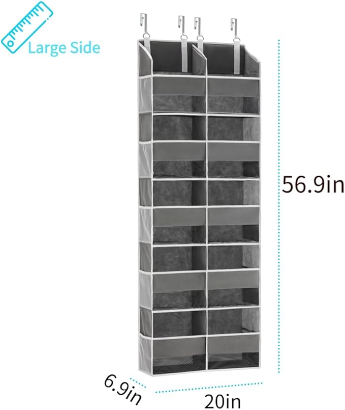 Over the Door Organizer 5 Tiers, Extra Large Behind Door Storage of 10 Compartments, Anti Tilt Hanging Organizer for Closet, Diaper Organizer, Bedroom, Bathroom, Pantry, Nursery, (Grey)