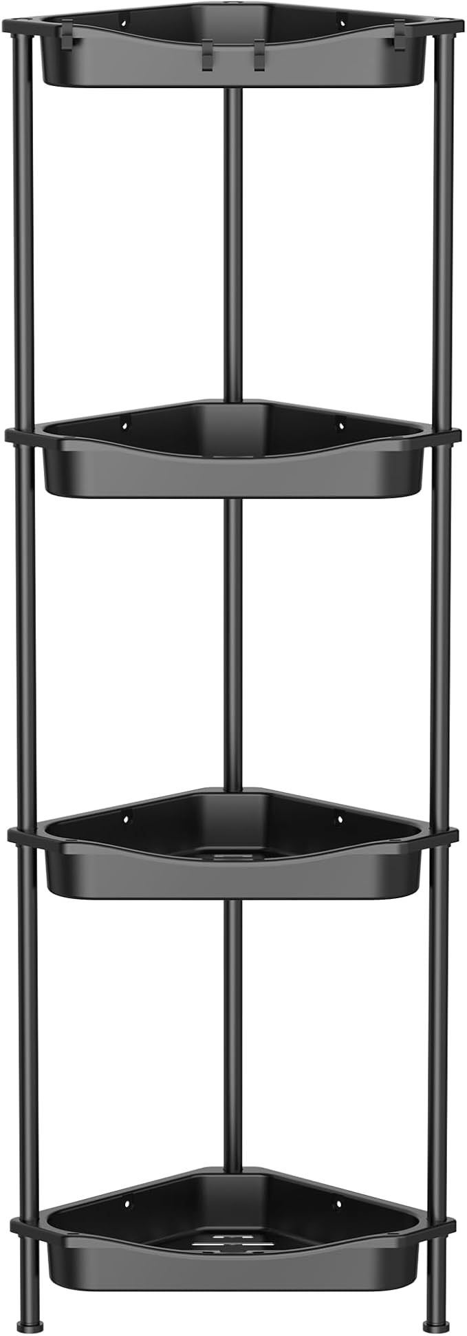 4 Tier Floor Standing Corner Shower Caddy Organizer Shelf with Hooks, Jet Black