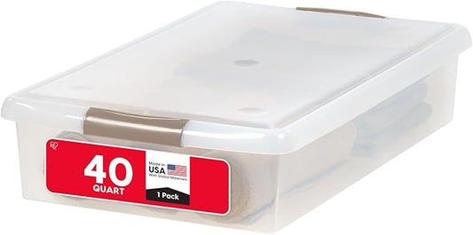 USA 40 Qt Plastic Under Bed Storage Nestable Organizer Bin Container with Secure