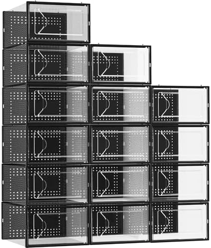 15 Pack Shoe Storage Organizer Box Container Clear Plastic Stackable