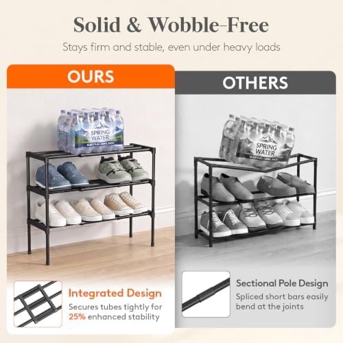 Expandable Shoe Rack for Closet, Pre-Assembled Shelves, 3 Tier