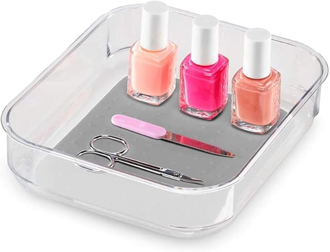 Madesmart Medium Clear Storage Bin Organizer, Premium Soft-Grip Lining