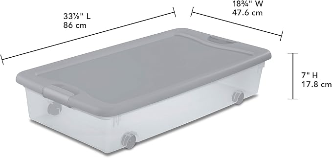 Sterilite 4-Pack 56 Quart Wheeled Latching Box, Underbed Plastic Storage Organizer, Silver - Under Bed Rolling Container Bin with Lid and Wheels for Home or Dorm Bedrooms and Closets