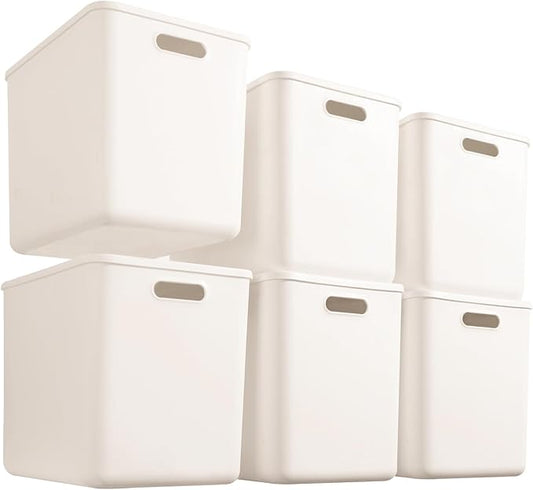 6 pack large plastic White storage bins with Lids, White, 6XL