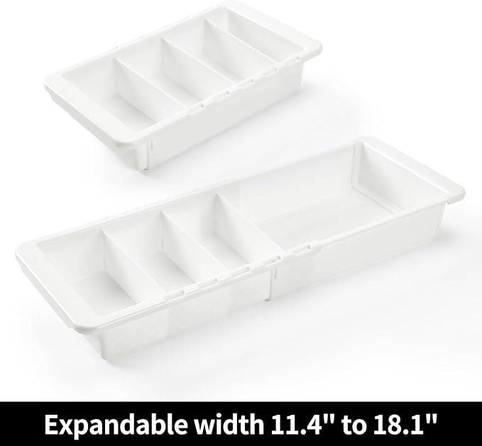 Plastic Drawers Organizer for Office Bathroom Bedroom Kitchen Desk - 1 Layers More White Storage Tray - Expandable 11.4-18.1 Inches (DEEP 2.3")