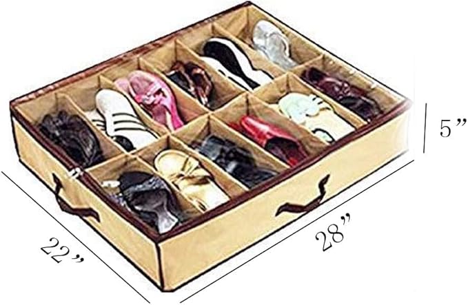 2PCS Ladies/Kids Storage Household Shoe Bag 12 Cells Underbed Foldable Closet Organizer Beige