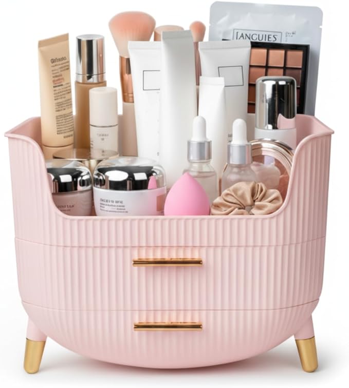 Makeup Organizer with Drawers, Skincare Storage Box for Vanity, Pink