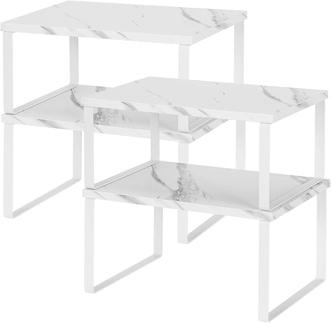 NEX Kitchen Counter Shelf, Stackable Cabinet Shelf Organizers Expandable Countertop Shelf for Pantry, Set of 4, White